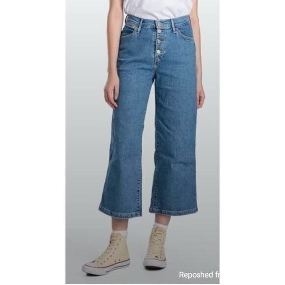 Levis Womens Mile High Cropped Wide Leg Jeans W 29 Button Fly Fisherman Sailor - Picture 13 of 15